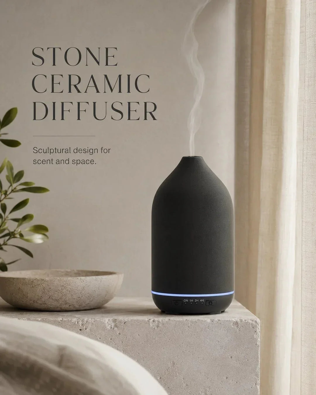200ml Keramik Aroma Diffuser in minimalistischem Design. Schafft angenehmen Raumduft und befeuchtet die Luft.