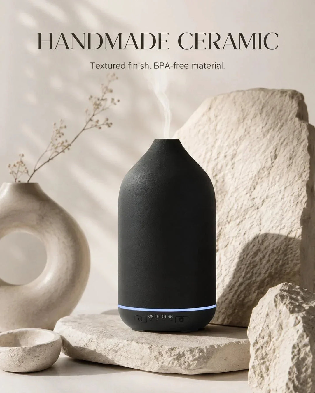 Keramik Aroma Diffuser mit LED-Licht, dient als Luftbefeuchter und verbreitet entspannende ätherische Öle.