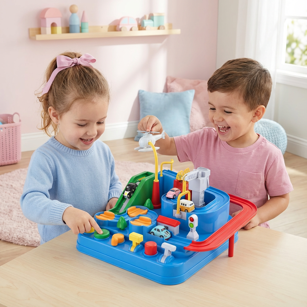 Buntes Fahrzeug-Geschicklichkeitsspiel mit Autos & Rennstrecken, ideal für die Entwicklung der Kinder.