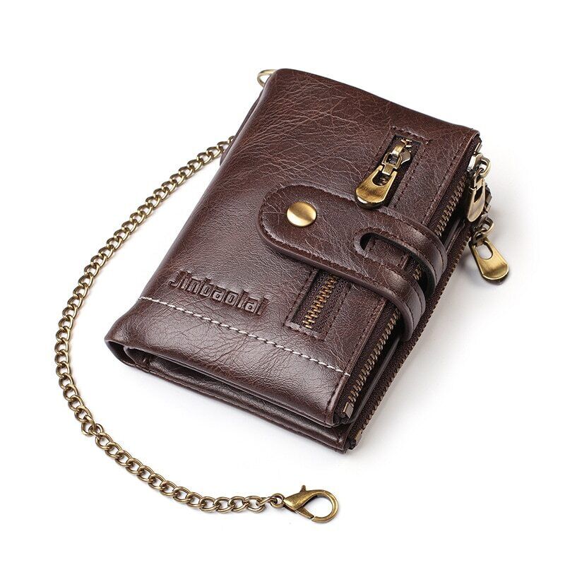 Retro Herren Brieftasche mit Kette aus Leder, sicher & stilvoll. Klassisches Design in Schwarz.