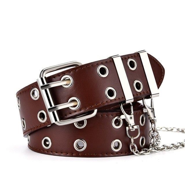 Retro Punk Gürtel Unisex mit Kette & Doppeldornschließe, verstellbar für den perfekten Freizeit-Look.