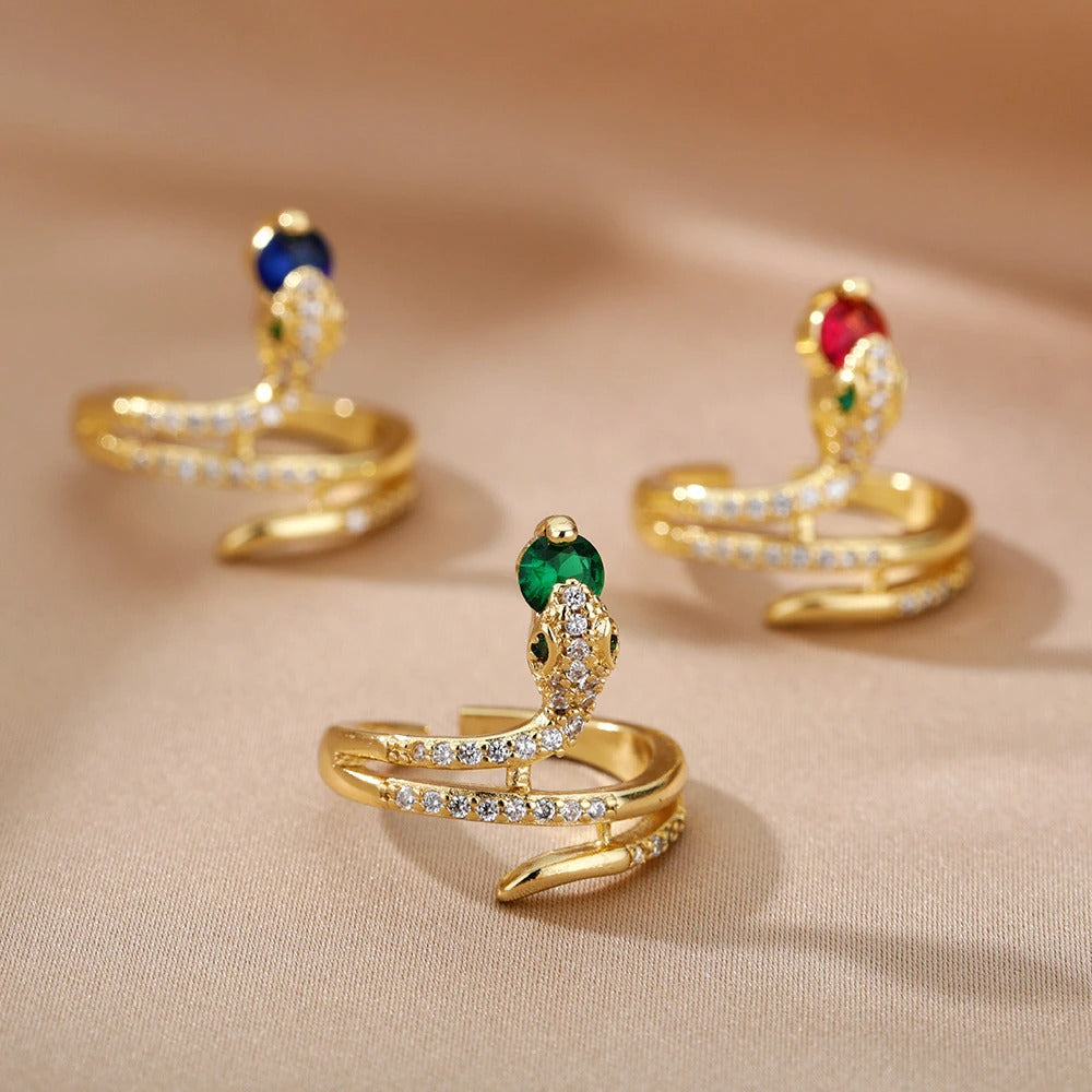 Damen Ring mit Stein: Moderner Schlangenring aus Edelstahl mit funkelnden Zirkonen. Eleganter Damenschmuck.