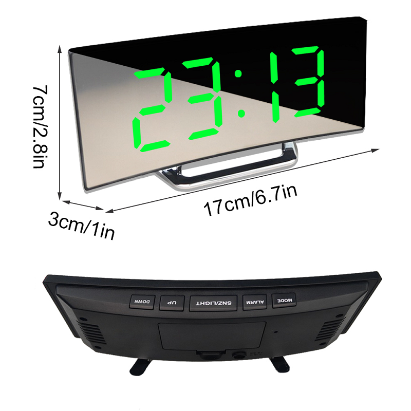 Minimalistischer LED Wecker CurveClock mit Temperaturanzeige, als Spiegelwecker oder Nachttischuhr im Schlafzimmer.