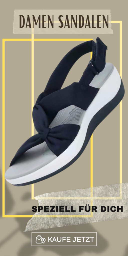 Detail der Schleife an Damen Sandalen. Komfortschuhe mit verstellbaren Riemen für perfekten Halt.