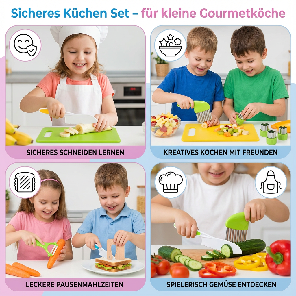 Kleiner Meisterkoch beim Rollenspiel mit dem farbenfrohen Kinder Küchen-Set, entdeckt Freude am Kochen und Backen.