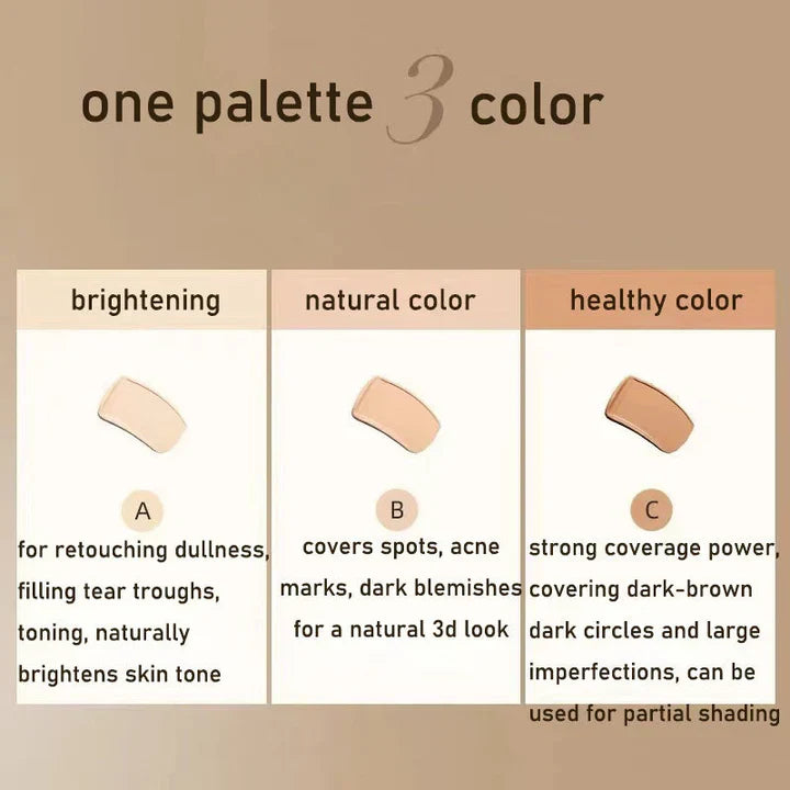 Hochwertige 3-Farben Concealer Palette für Damen, schafft einen makellosen, strahlenden Glow und professionellen Teint.