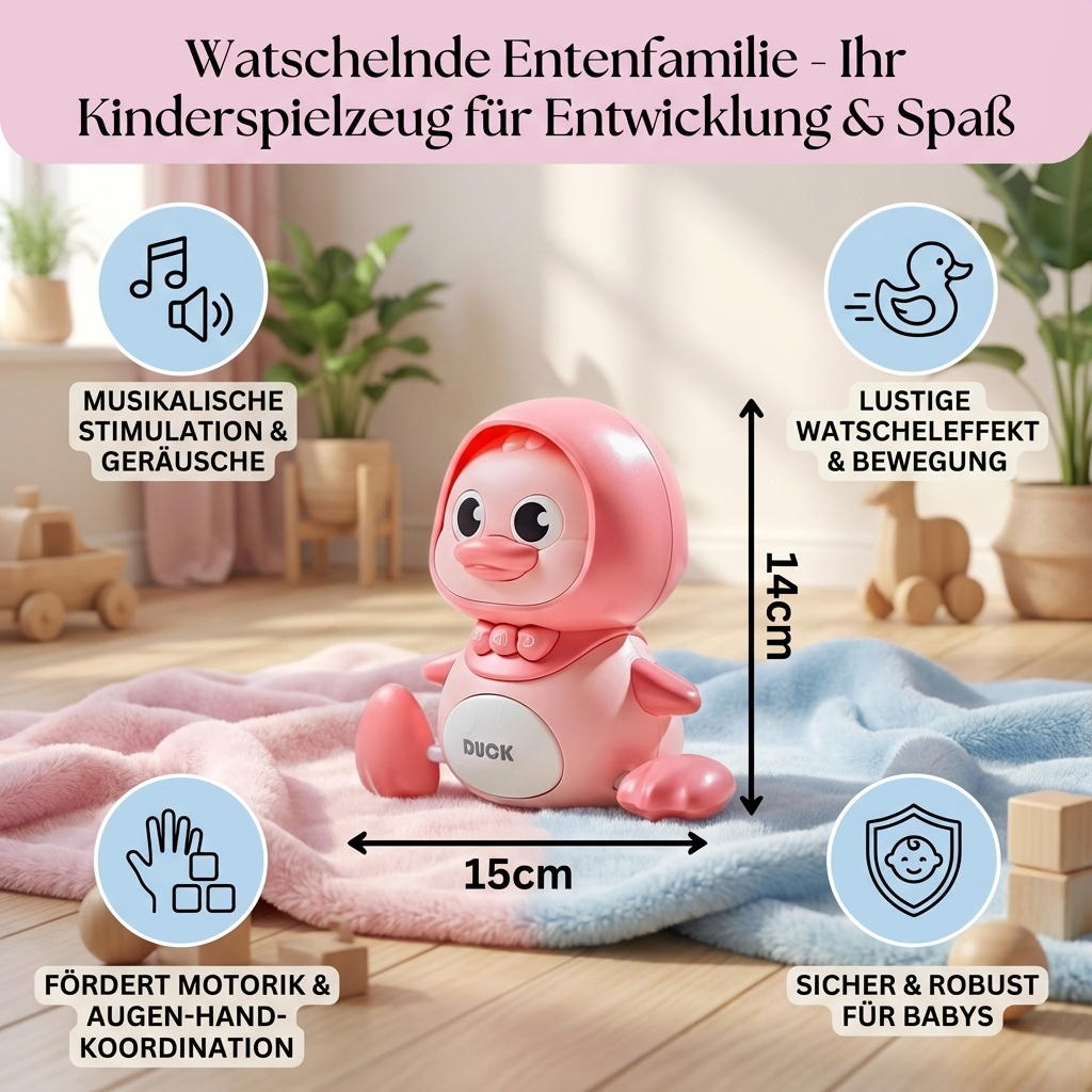 Ideales Geschenk: pädagogisches Entenfamilien-Spielzeug in Rosa & Gelb für Babys & Kleinkinder.