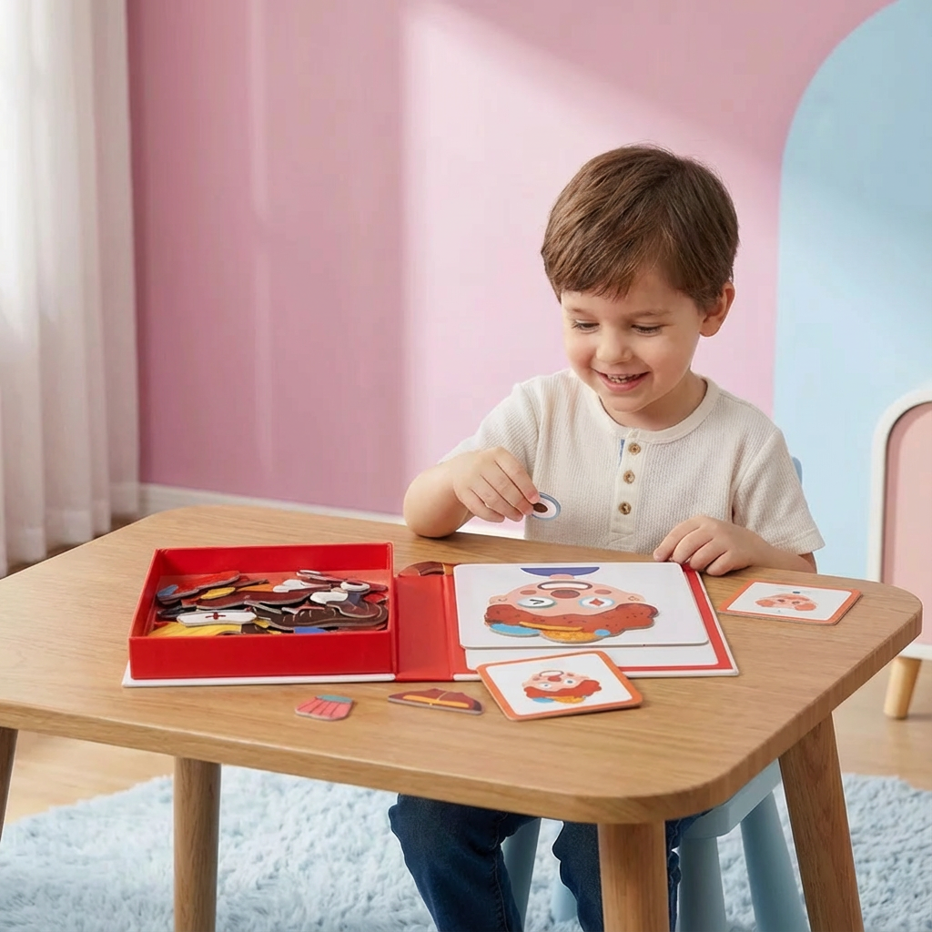 Detailansicht des Lernpuzzles mit emotionalen Gesichtsausdrücken, fördert spielerisch die Entwicklung bei Kleinkindern.