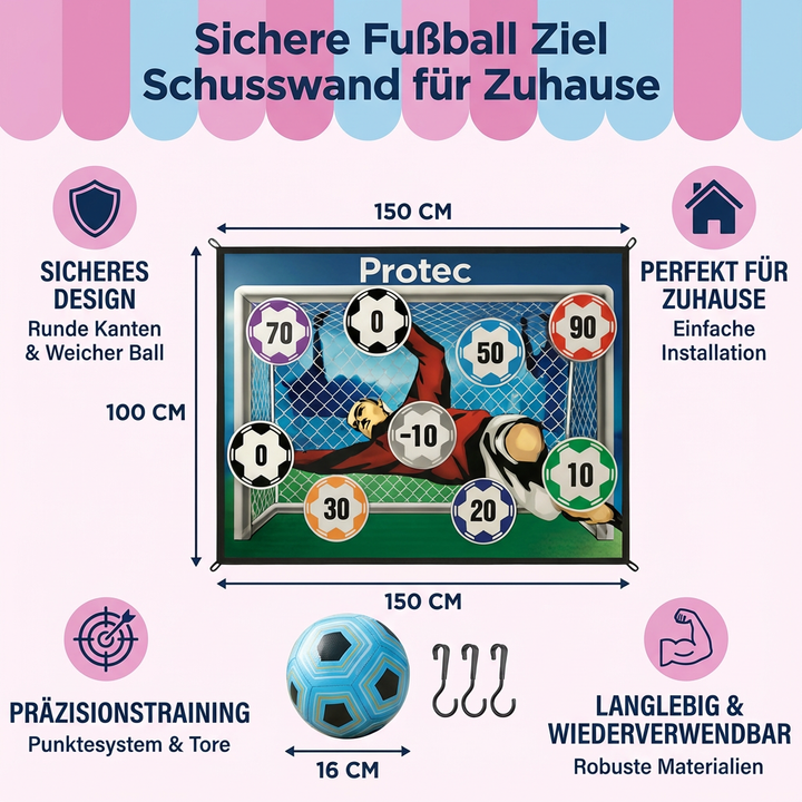 Erwachsener verbessert mit der Fußball Zielschusswand seine Präzision und Schusskraft. Effektives Sporttraining.