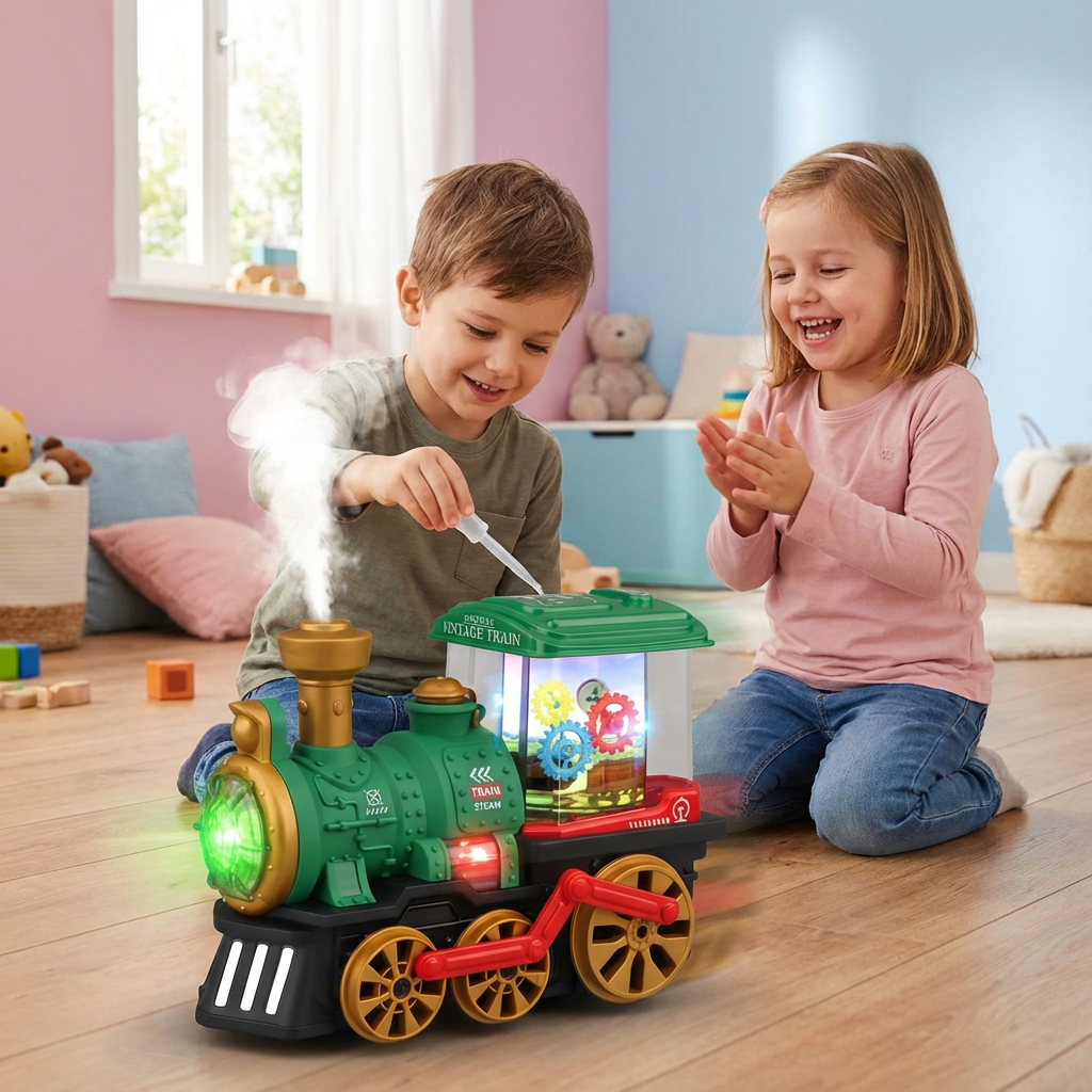 Echtdampf-Lokomotive für Kinder. Spielzeug-Eisenbahn mit realistischem Dampf und Licht.
