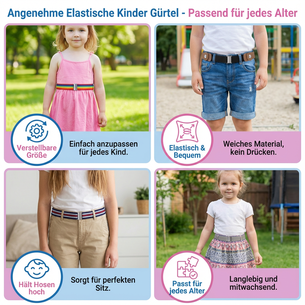 Robuster elastischer Gürtel für Kinder, unisex, leicht verstellbar für jedes Alter.