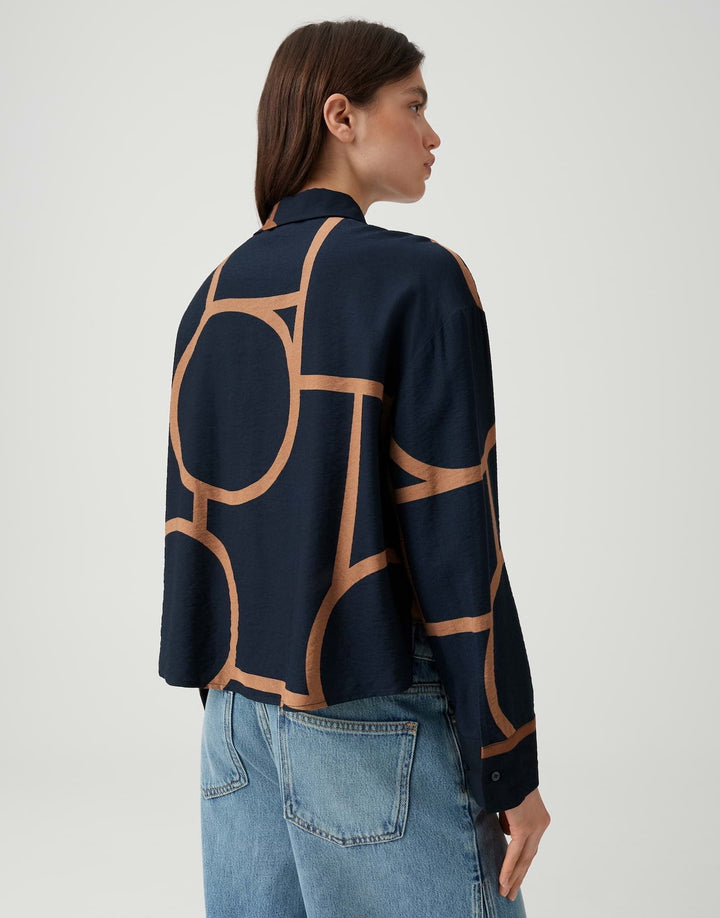 Bequeme Damenbluse mit elegantem Grafikmuster und langem Arm. Perfektes Oberteil im LooseFit für Alltag & Büro.