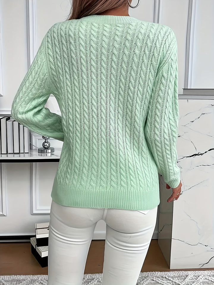Damen Strickpullover mit Zopfmuster, Rundhalsausschnitt und Langarm, ein modisches Oberteil für Frühling & Herbst.
