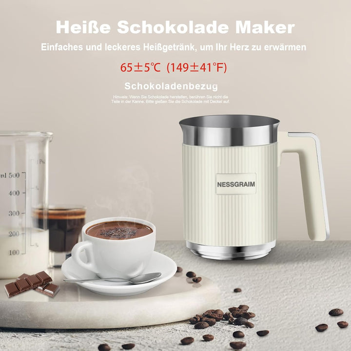 Moderner elektrischer Milchaufschäumer aus Edelstahl; ideal für cremigen Milchschaum und warme Schokolade.