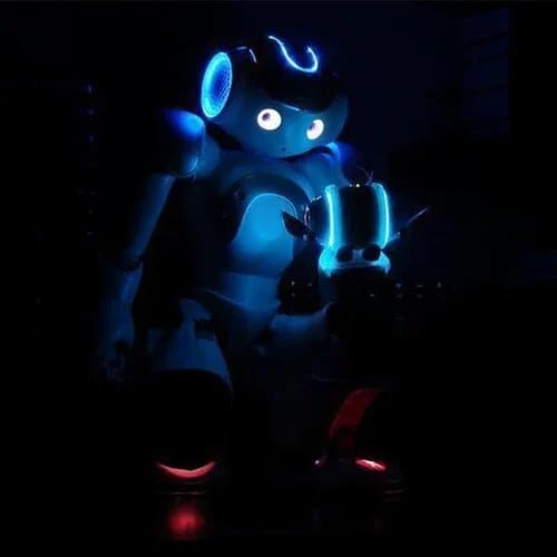 Entzückender Lernroboter, der durch Gesten gesteuert wird und Kinder spielerisch MINT-Fähigkeiten lehrt.