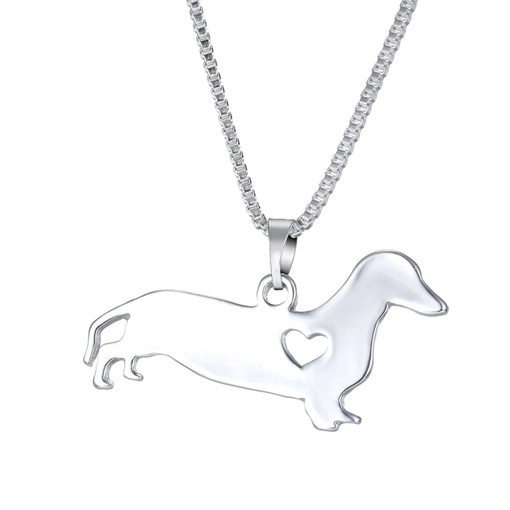 Unisex Dackel Herz Silber Halskette, perfekt für Hundeliebhaber. Edler Schmuck Anhänger mit Dackel-Motiv.
