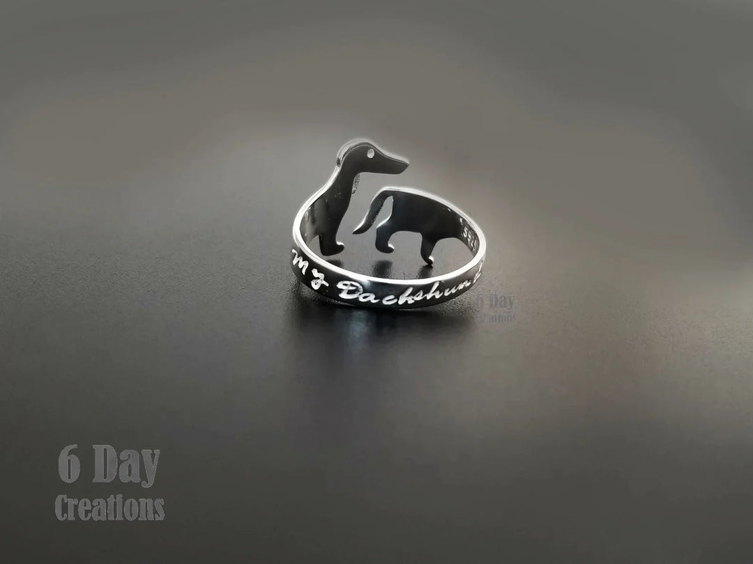 Süßer Dackel-Silberring, verstellbar, für Damen, aus 925 Sterlingsilber, einzigartiger Hundeschmuck.