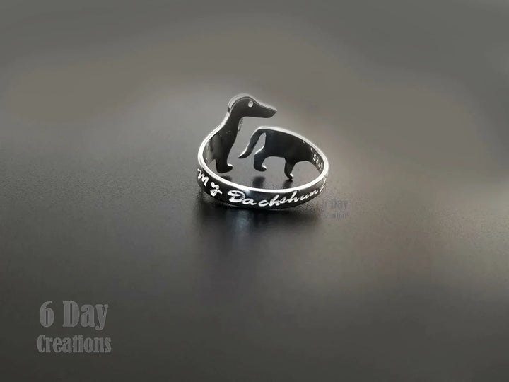 Süßer Dackel-Silberring, verstellbar, für Damen, aus 925 Sterlingsilber, einzigartiger Hundeschmuck.