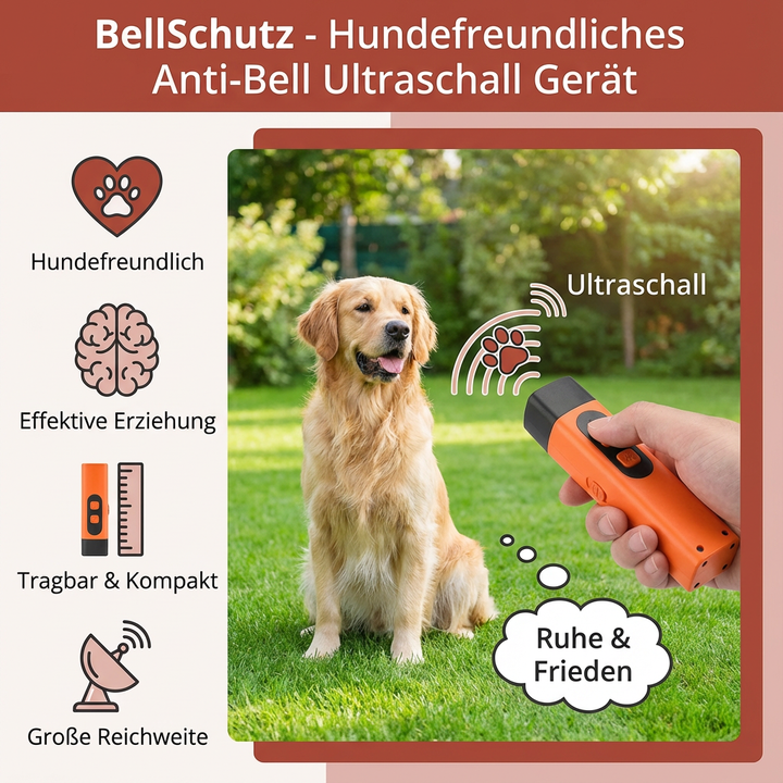 Entspannter Hund dank Anti-Bell Ultraschallgerät. Fördert ruhiges Haustier-Verhalten und hilft bei der Erziehung zu Hause.