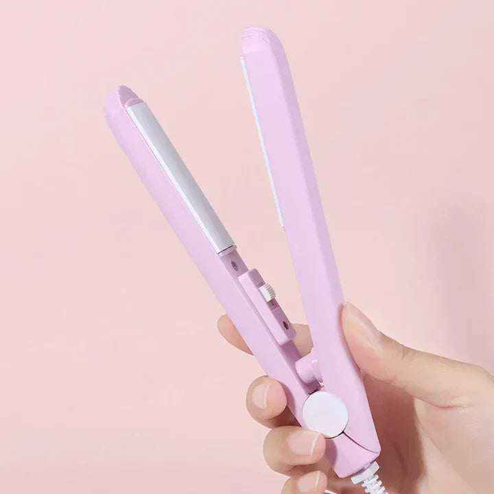 Vielseitiges 2-in-1 Mini Keramik Glätteisen und Lockenstab für glattes Haar oder definierte Locken.