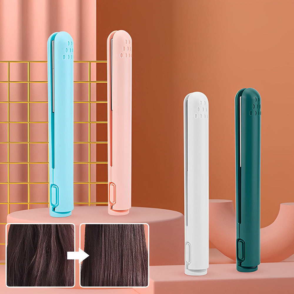 Kompakter USB-Hairstyler: 2-in-1 Mini-Lockenstab und Glätteisen für vielseitiges Damen-Styling.