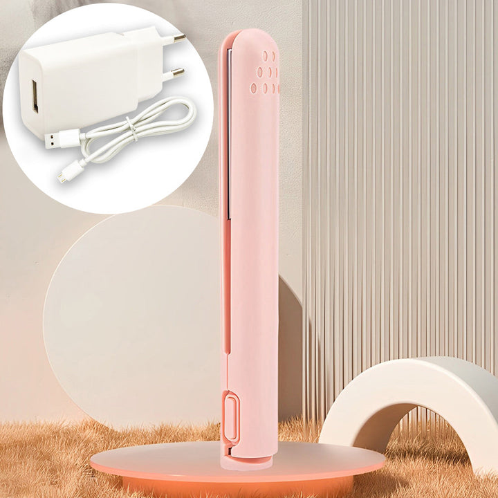 Vielseitiger Damen-Haarstyler: 2-in-1 Mini-Lockenstab & Glätteisen, USB-fähig für jede Frisur.
