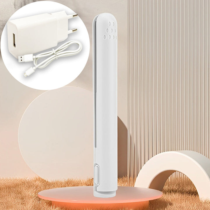 Damen 2-in-1 USB-Reisehairstyler: Mini-Lockenstab und Glätteisen, tragbar & effizient.