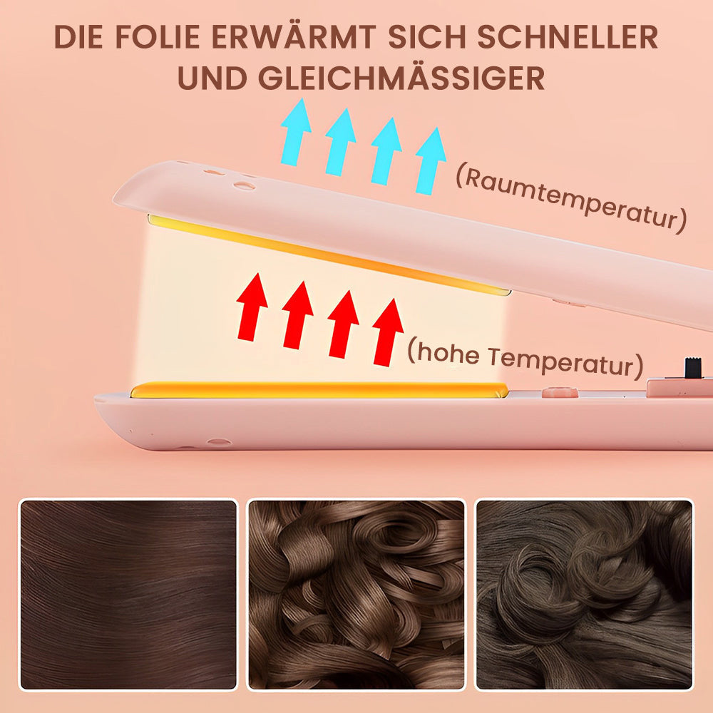 Tragbares USB-Glätteisen und Lockenstab in Keramik-Design, ideal für Damen unterwegs.