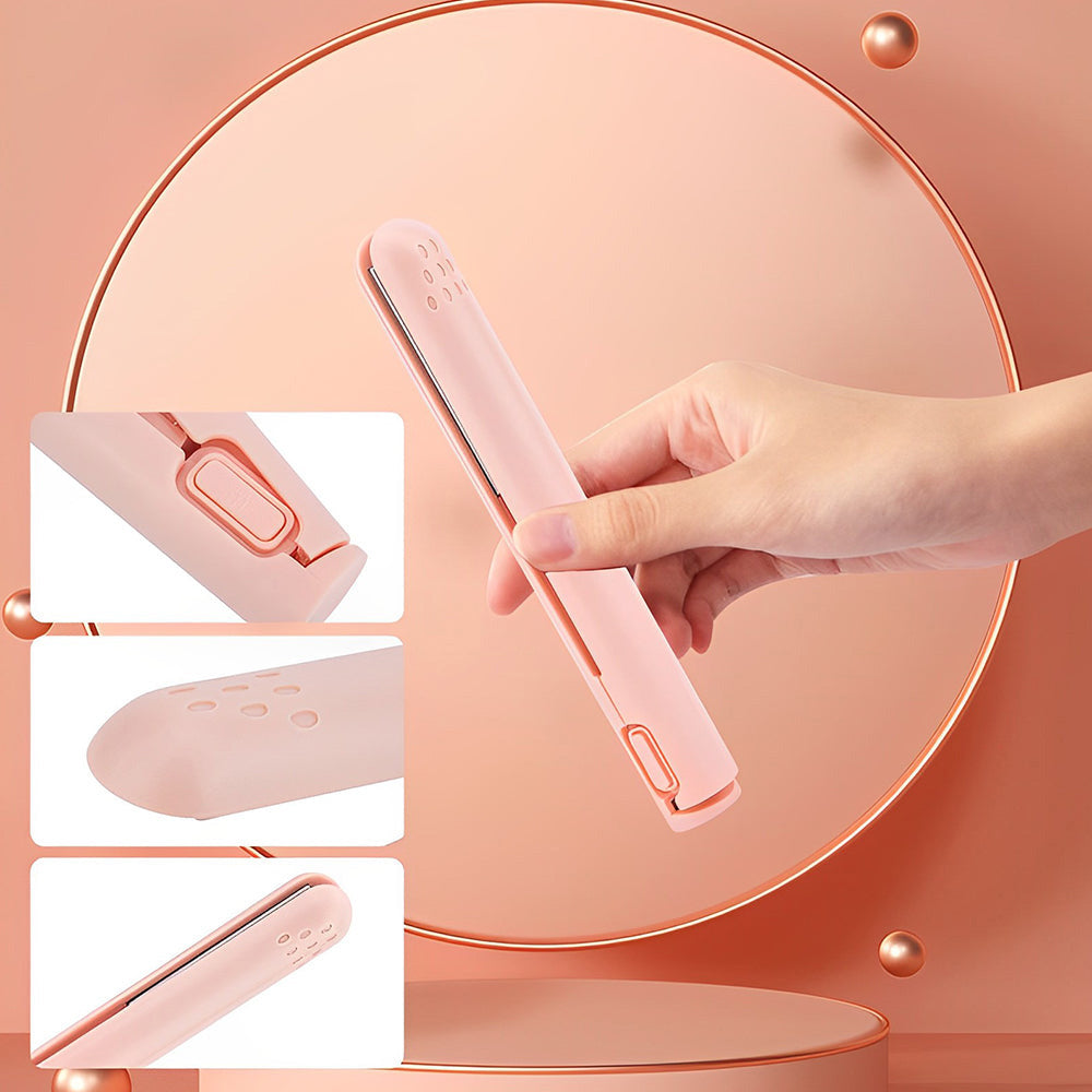 Hochwertiger 2-in-1 Keramik-Haarstyler: Mini-Lockenstab & Glätteisen, USB-betrieben für Damen.