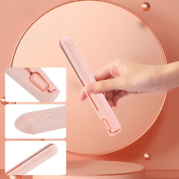 Hochwertiger 2-in-1 Keramik-Haarstyler: Mini-Lockenstab & Glätteisen, USB-betrieben für Damen.