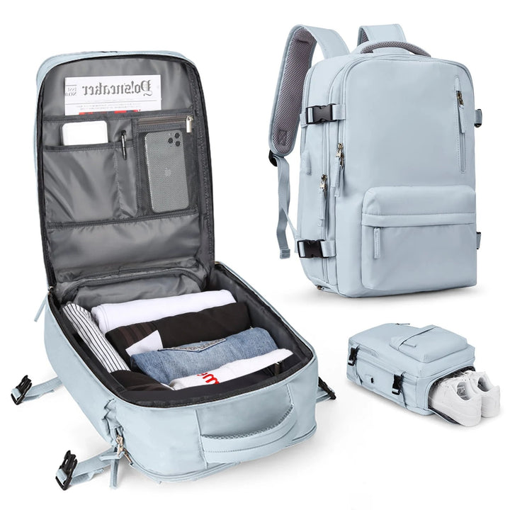 Praktischer Damen Reise-Rucksack 35L mit USB-Ladeanschluss, wasserdicht & multifunktional für moderne Frauen.