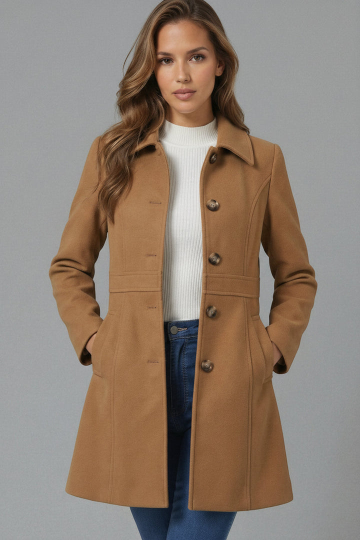 Zeitloser taillierter A-Linien-Mantel für Damen, stilvoller Herbst-/Wintermantel mit eleganter Silhouette.