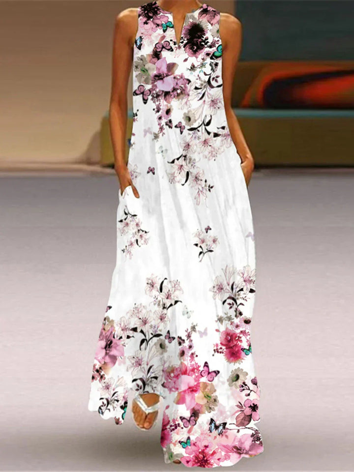 Damen Sommer A-Linienkleid, festlich, mit wunderschönem Blumen & Schmetterling Design.