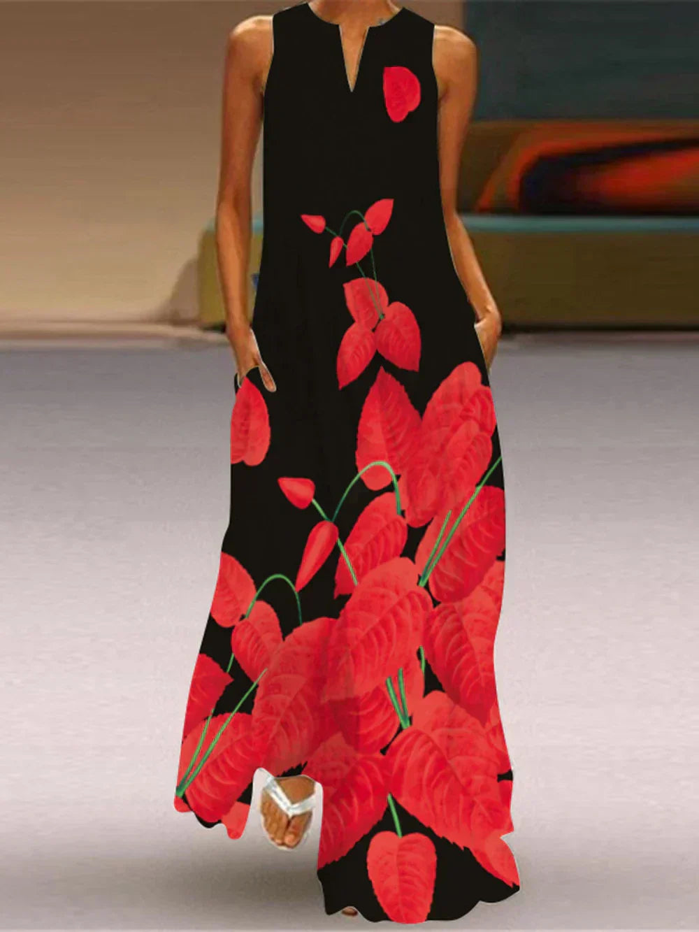 Boho Damen Sommerkleid, A-Linie, mit farbenfrohem Schmetterlings- & Blumenprint.