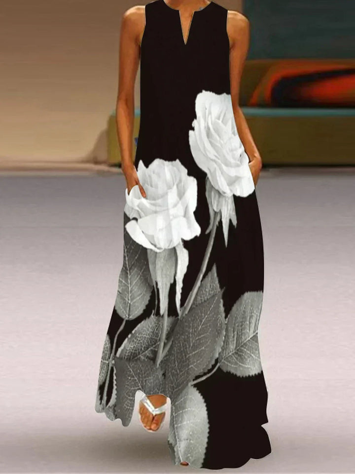 Maxikleid Damen, Boho-Stil, mit lebendigem Blumen- & Schmetterlingsmuster; elegant und leicht.
