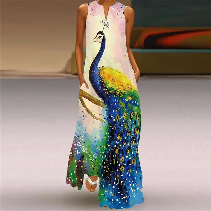 A-Linien Sommerkleid mit Schmetterlingen & Blumen; Damenkleid für festliche Anlässe.