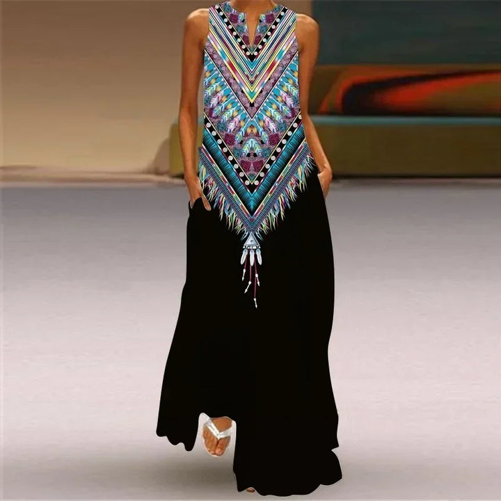 Bohemian Damen A-Linien Maxikleid mit floralem & Schmetterlingsdruck; sommerlich & chic.