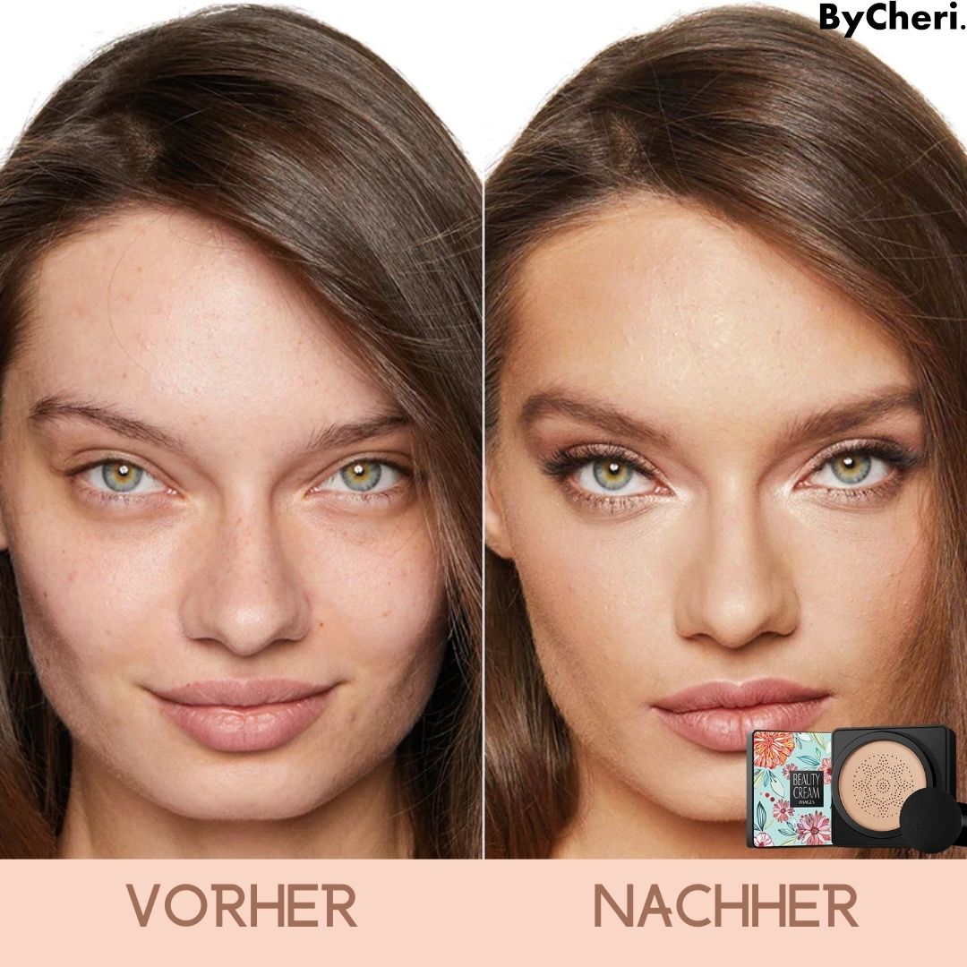 Leichte Damen Air Cushion Foundation mit Schwämmchen für einfachen, ebenmäßigen Auftrag. Natürlicher Look.