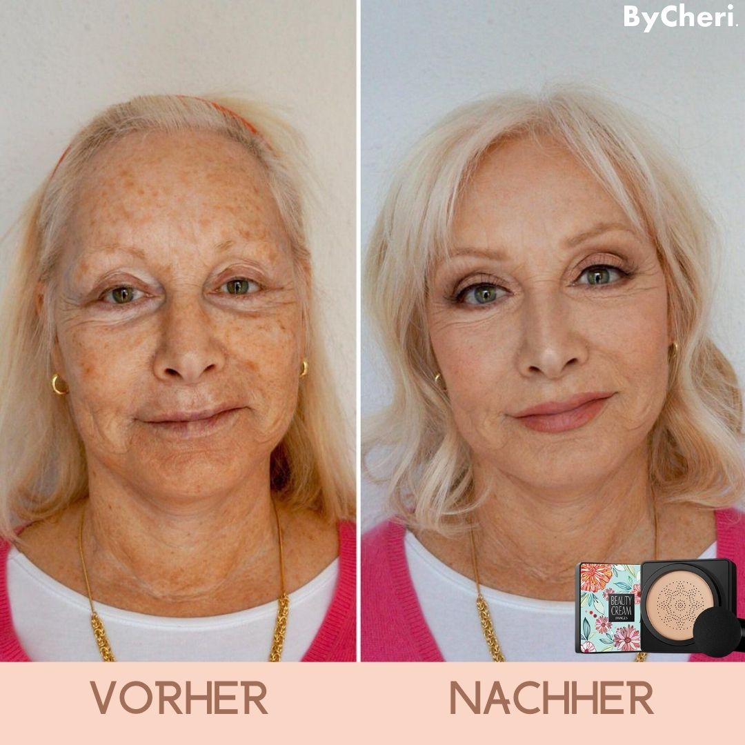 Elegante Damen Air Cushion Foundation Dose mit integriertem Spiegel & Applikator. Kompakt & praktisch für unterwegs.