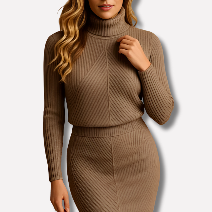 Modernes Amber Midi-Winterkleid: Damen Langarmkleid, ideal für Alltag & Freizeit. Vielseitig.