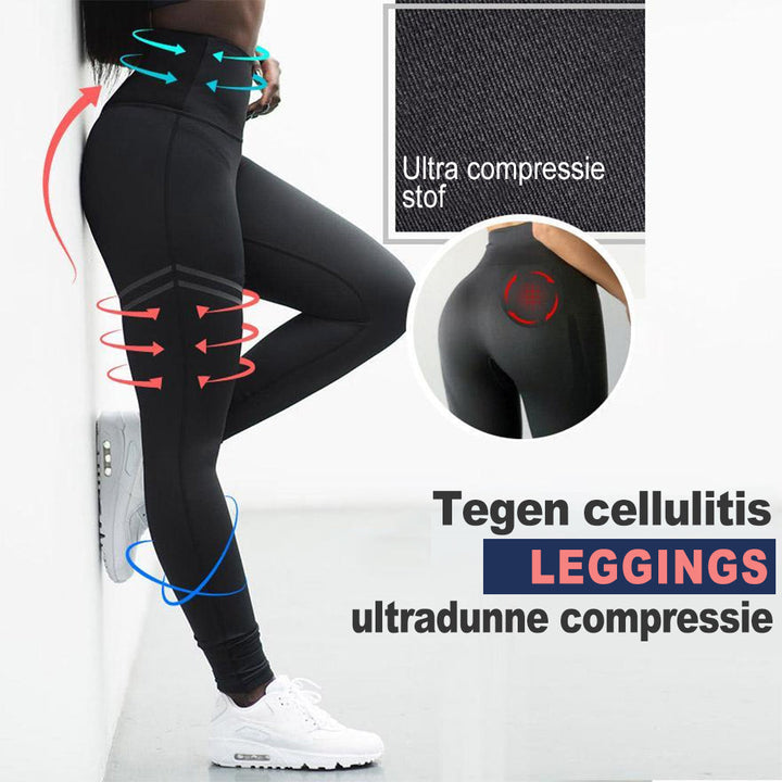 Straffende Damen Sportleggings mit Kompression & hohem Bund. Bequeme Anti-Cellulite Leggings für Frühling.