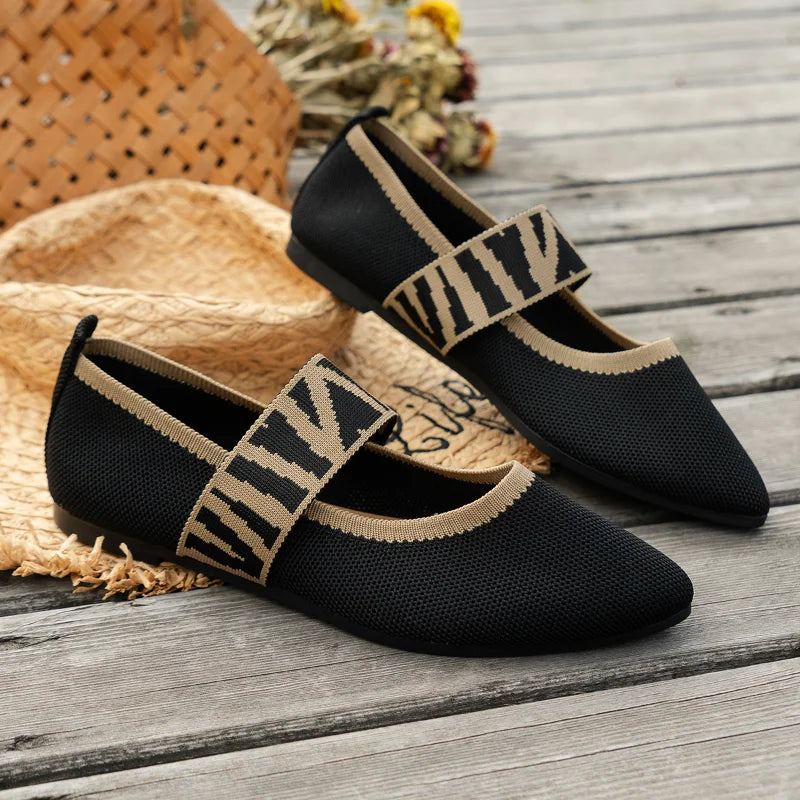 Elegante Frühlings-Ballerinas für Damen, bequeme flache Schuhe mit spitzer Zehe.