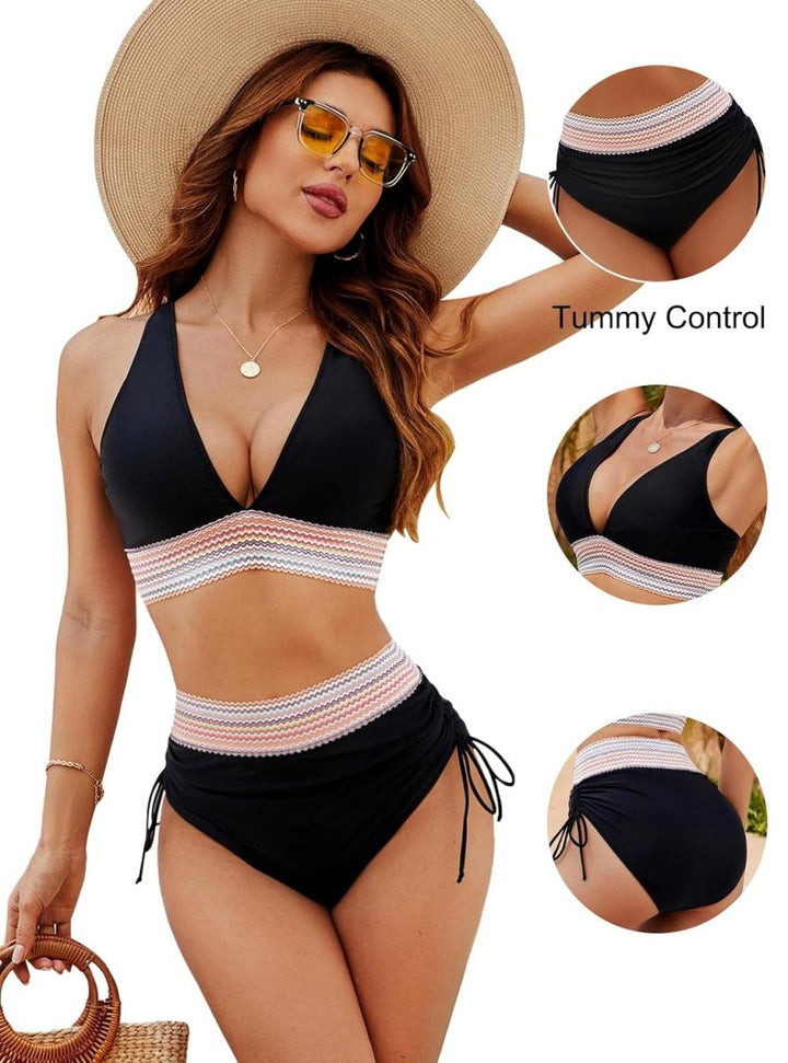 Attraktiver Damen Push-Up Bikini, bauchweg, hoher Bund. Komfortabel & stilvoll für den Strand.