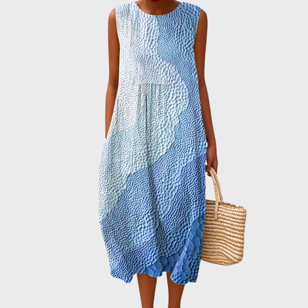 Knielanges, leichtes Damen Sommerkleid aus Baumwolle. Elegantes, zeitloses Design, ideal für Frühlings-Outfits.