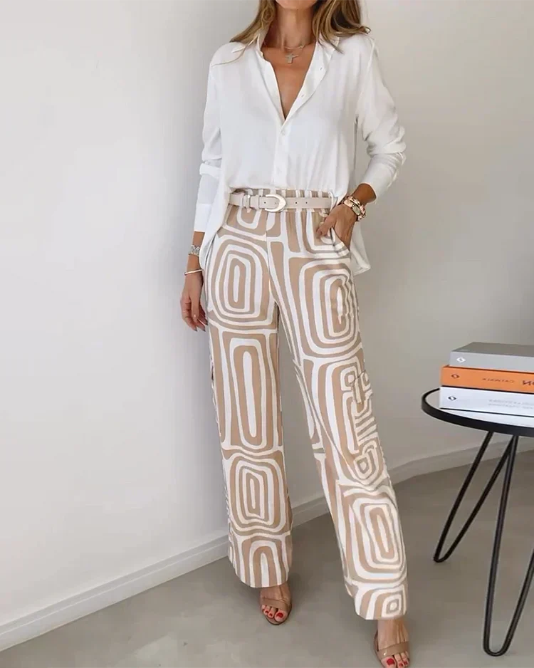 Damen bequemes, stilvolles Set (Hose, Oberteil, Gürtel) für elegante Business- und Freizeit-Outfits.