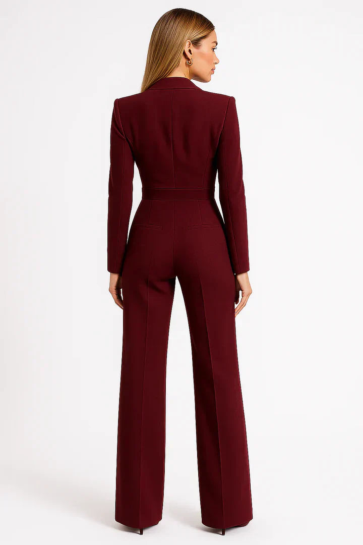 Stilvoller Damen Blazer-Jumpsuit Luisa, tailliert und mit weitem Bein. Ideal als schickes Büro-Outfit.