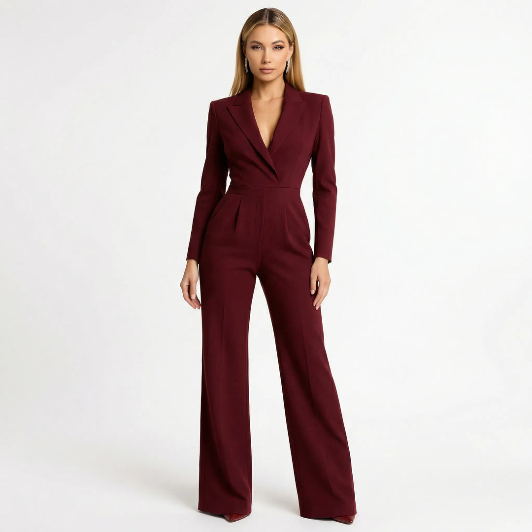 Eleganter Damen Blazer-Jumpsuit mit weitem Bein für Abendmode & festliche Anlässe. Taillierter Schnitt.