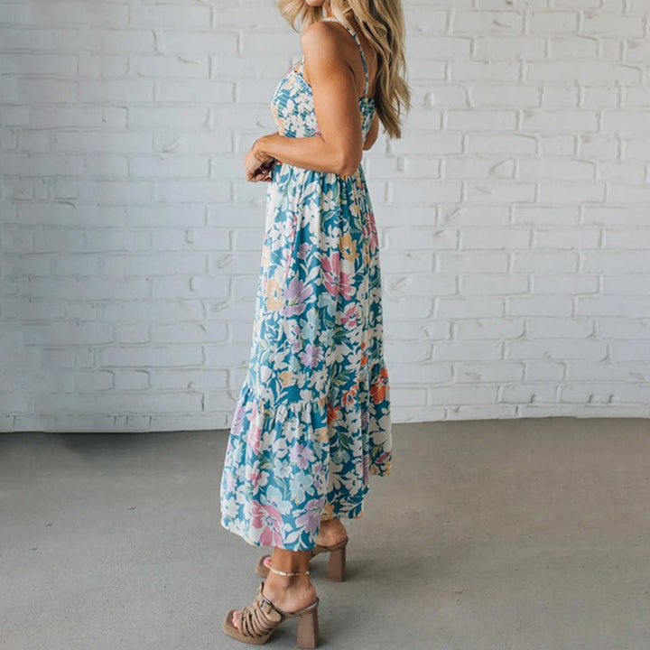 Vielseitiges Damen Blumen Maxikleid, geeignet als Sommer-, Freizeit-, Urlaubs- oder elegantes Festkleid.