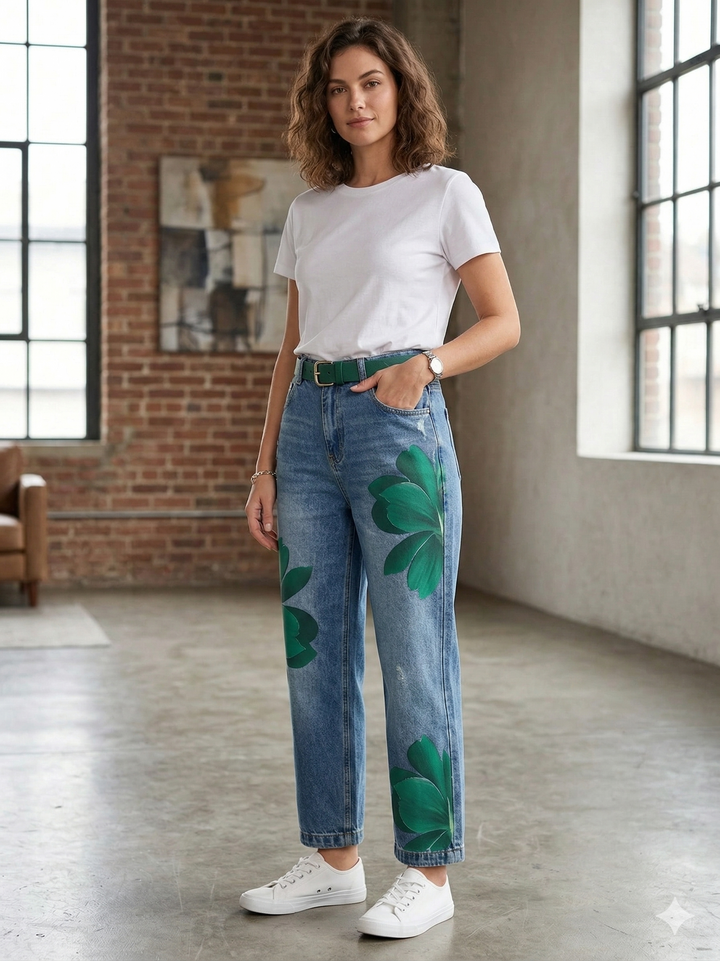 Lässige Damen Cropped Blumenhose mit weitem Bein, stilvoller Look für entspannte Sommertage.