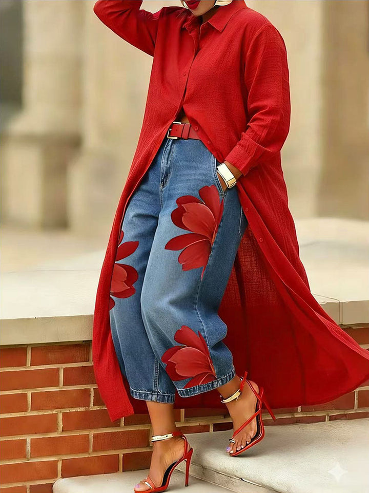 Chice Damen Sommerhose mit Blumen, leichtes Material, weites Bein, perfekt für warme Tage.